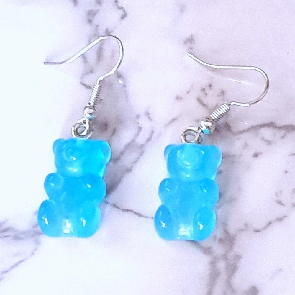 New Gummy Bear Earrings Blue Resin Candy Charm Drop Kidcore Y2K Boutique